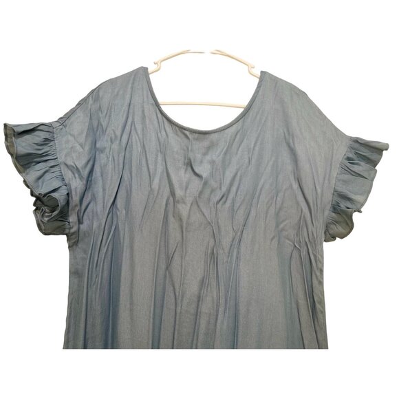 Mulla Fringe Tunic Dress Womens Large Blue Tassel Scoopback Tiered Hem Bohemian - Picture 9 of 14